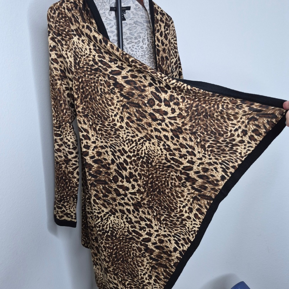 BCBGMAXAZRIA Leopard Print Draped Open Front Cardigan Brown Black M Animal Print